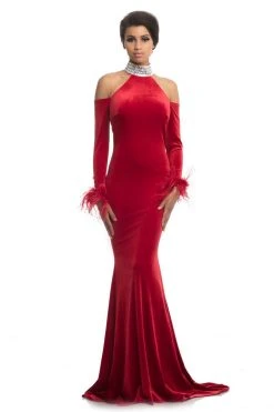 Formal Gowns Johnathan Kayne - 9015 Crystal Embellished High Velvet Mermaid Gown 12 Formal Gowns Johnathan Kayne - 9015 Crystal Embellished High Velvet Mermaid Gown
