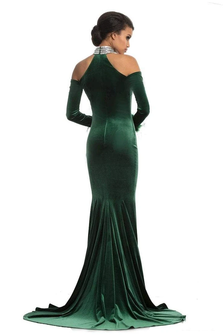 Formal Gowns Johnathan Kayne - 9015 Crystal Embellished High Velvet Mermaid Gown 6 Formal Gowns Johnathan Kayne - 9015 Crystal Embellished High Velvet Mermaid Gown