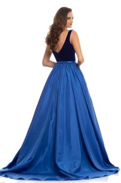 Johnathan Kayne - 9016 Plunging Illusion Sweetheart Velvet Gown