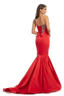 Formal Gowns Johnathan Kayne - 9030 Plunging Sweetheart Rose Appliqued Gown
