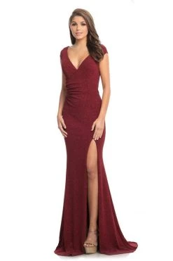 Johnathan Kayne - 9043 Plunging V-neck Glitter Knit Trumpet Dress Formal Gowns 12 Johnathan Kayne - 9043 Plunging V-neck Glitter Knit Trumpet Dress Formal Gowns