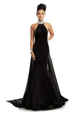 Johnathan Kayne - 9046 Jeweled High Halter Mermaid Gown With Cape Formal Gowns