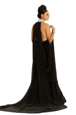 Johnathan Kayne - 9046 Jeweled High Halter Mermaid Gown With Cape Formal Gowns