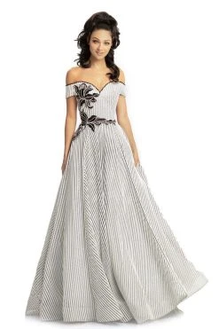 Johnathan Kayne - 9048 Pinstripe Sequined Off-Shoulder Ballgown