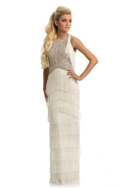 Johnathan Kayne - 9050 Embellished Halter Tiered Tassel Dress