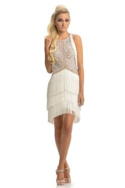 Johnathan Kayne - 9050 Embellished Halter Tiered Tassel Dress