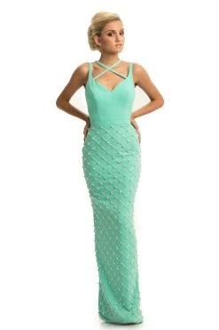 Johnathan Kayne - 9064 Beaded Sheath Dress With Back Slit