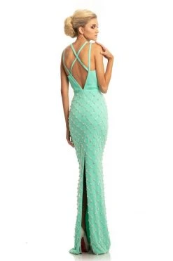 Johnathan Kayne - 9064 Beaded Sheath Dress With Back Slit