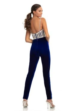 Plus Size Dresses Johnathan Kayne - 9069 Bejeweled Sweetheart Stretch Velvet Jumpsuit