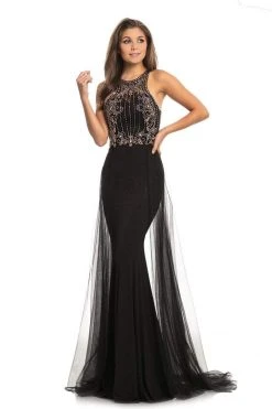 Johnathan Kayne - 9071 Beaded Halter Gown With Sheer Overskirt