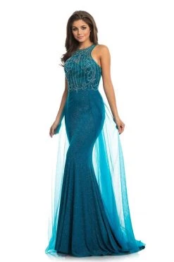 Johnathan Kayne - 9071 Beaded Halter Gown With Sheer Overskirt