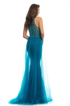 Johnathan Kayne - 9071 Beaded Halter Gown With Sheer Overskirt