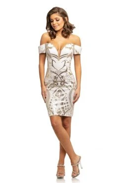 Johnathan Kayne - 9231 Sequined Plunging Off-shoulder Sheath Dress 8 Johnathan Kayne - 9231 Sequined Plunging Off-shoulder Sheath Dress