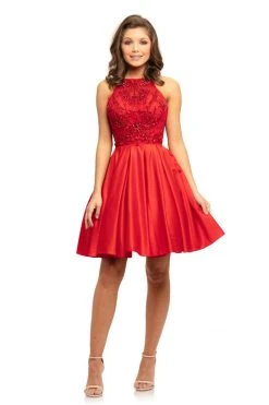 Cocktail Dresses Johnathan Kayne - 9236 Embellished Halter Satin A-line Dress