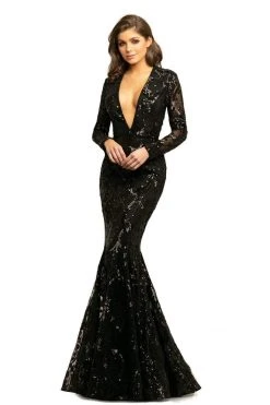 Johnathan Kayne - 9245 Long Sleeve Sequin Textured Mermaid Gown Formal Gowns