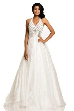 Johnathan Kayne Embellished Halter Evening Gown 8017 - 1 Pc White In Size 4 Available