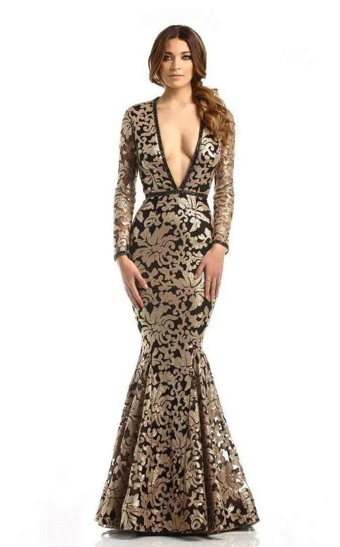 Johnathan Kayne - Sequined Plunging V-neck Mermaid Gown 6113 - 1 Pc Gold/Black In Size 4 Available Formal Gowns 5 Johnathan Kayne - Sequined Plunging V-neck Mermaid Gown 6113 - 1 Pc Gold/Black In Size 4 Available Formal Gowns