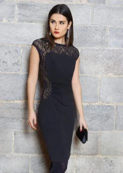 Cocktail Dresses Jolibel - 216002 Lace Cap Sleeves Ruched Dress