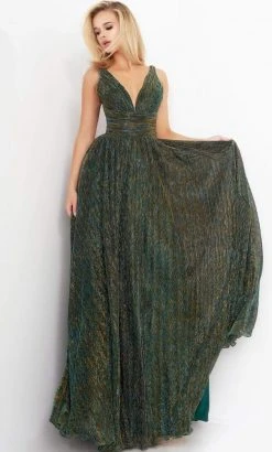 Jovani - 02298 Deep V Neck A-line Gown