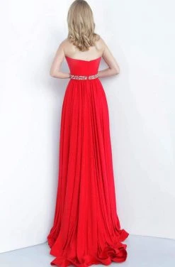 Jovani - 02379 Strapless Bead-Crowned Waist A-Line Gown Formal Gowns