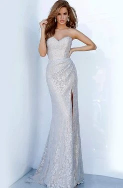 Jovani - 02454 Metallic Lace Sweetheart Trumpet Dress Formal Gowns