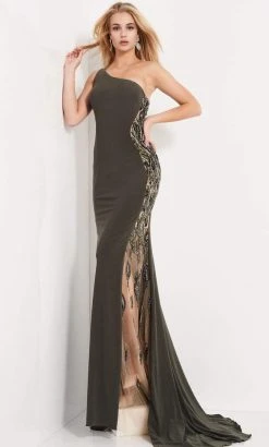 Formal Gowns Jovani - 02499 Embellished Asymmetric Sheath Dress With Train
