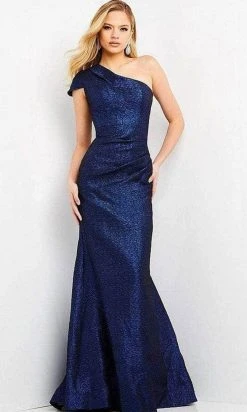 Jovani - 06751SC Asymmetric One Shoulder Cap Sleeve Evening Dress - 1 Pc Cobalt In Size 8 Available Formal Gowns