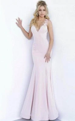 Jovani - 1074 Embellished Sleeveless V-neck Long Dress - 2 Pc Blush In Size 0 And 2 Available Formal Gowns