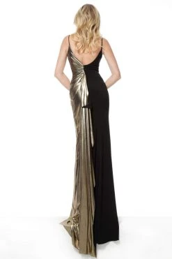 Jovani - 1700 V-Neck Sheath Dress With Train