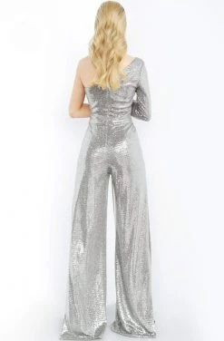 Plus Size Dresses Jovani - 1722 One Shoulder Sequin Jumpsuit With Two Side Slit
