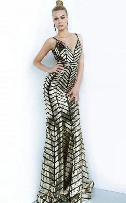 Formal Gowns Jovani - 2244 Geometric Sequin Plunging V-Neck Gown