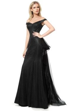 Jovani - 2308 Off-Shoulder Stretch Glitter A-Line Gown Formal Gowns 7 Jovani - 2308 Off-Shoulder Stretch Glitter A-Line Gown Formal Gowns