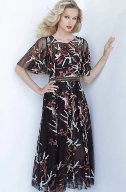 Jovani - 2618 Embroidered Tea Length A-line Dress