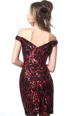 Cocktail Dresses Jovani - 2666 Bead Embellished Plunging Off-Shoulder Dress