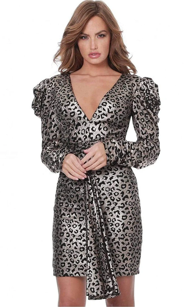 Jovani - 3168 Puff Long Sleeve Animal Print Sheath Dress Cocktail Dresses 7 Jovani - 3168 Puff Long Sleeve Animal Print Sheath Dress Cocktail Dresses