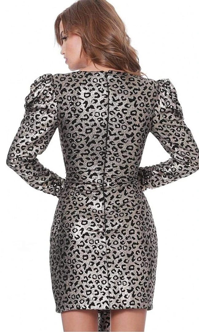 Jovani - 3168 Puff Long Sleeve Animal Print Sheath Dress Cocktail Dresses 6 Jovani - 3168 Puff Long Sleeve Animal Print Sheath Dress Cocktail Dresses