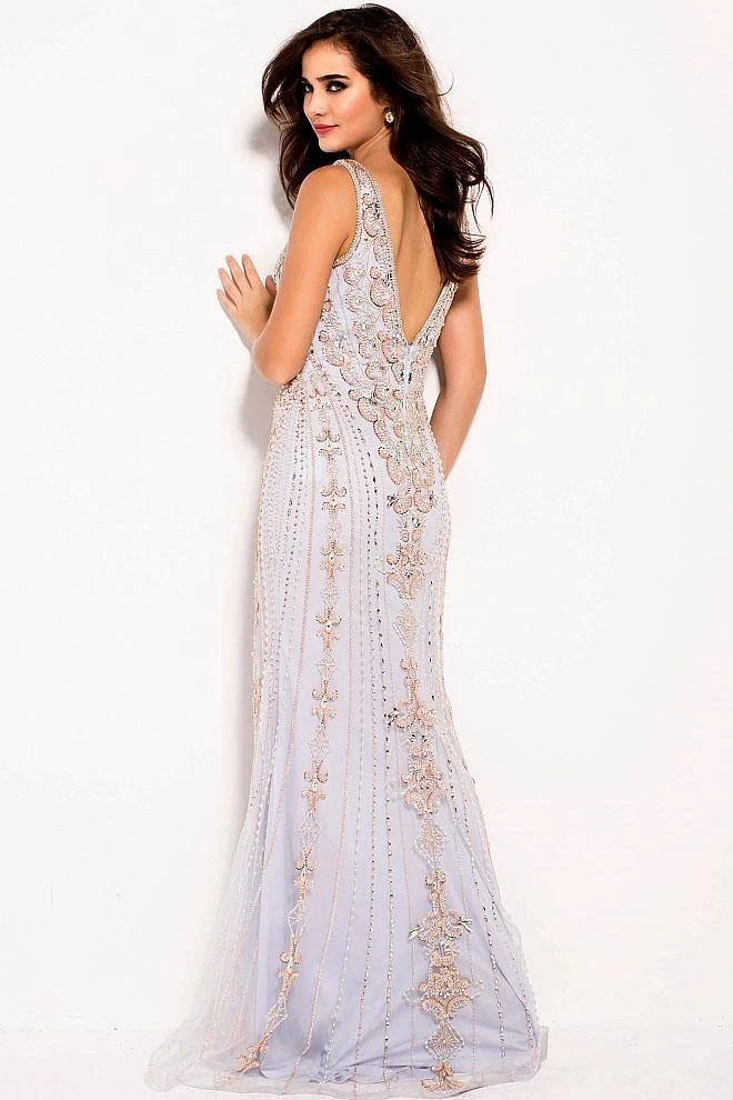 Jovani - 60829 Deep V-Neck Embellished Fitted Gown Formal Gowns 4 Jovani - 60829 Deep V-Neck Embellished Fitted Gown Formal Gowns