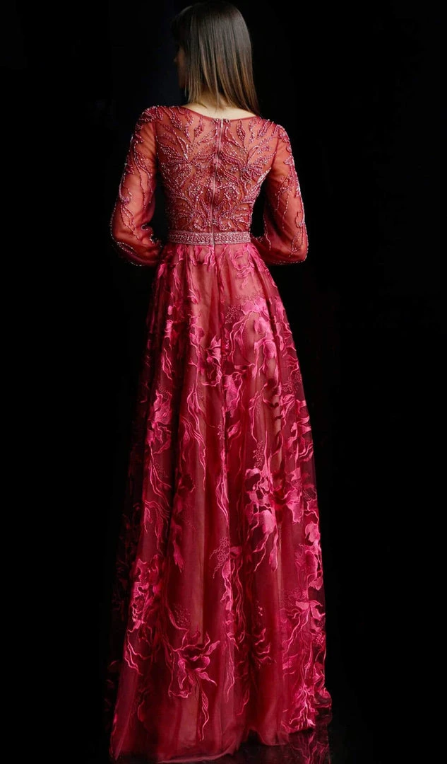 Formal Gowns Jovani - 62143 Plunging V-Neck Floral Embroidered Long Gown 4 Formal Gowns Jovani - 62143 Plunging V-Neck Floral Embroidered Long Gown