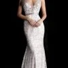 Jovani - 62517 Embellished Embroidered Deep V-neck Trumpet Dress