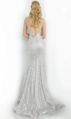 Jovani - 62517 Embellished Embroidered Deep V-neck Trumpet Dress