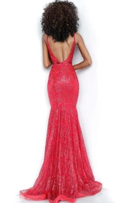 Jovani - 62517 Embellished Embroidered Deep V-neck Trumpet Dress