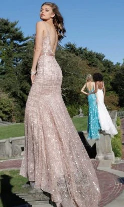 Jovani - 62517 Embellished Embroidered Deep V-neck Trumpet Dress