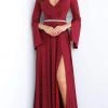 Formal Gowns Jovani - 63124 Split Long Sleeve Glitter High Slit Gown