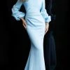 Jovani - 63447 Bateau Neck Long Ruched Sleeves Scuba Evening Dress 1 Jovani - 63447 Bateau Neck Long Ruched Sleeves Scuba Evening Dress
