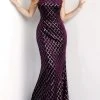 Jovani - 63512 Sequined Bateau Velvet Trumpet Dress With Train