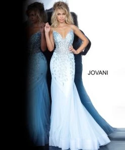 Jovani - 63704 Corset V Neck Spaghetti Strap Mermaid Prom Dress Formal Gowns