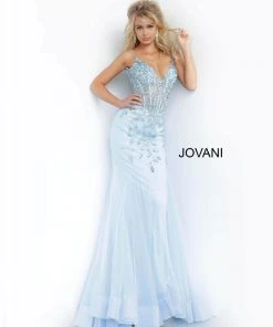 Jovani - 63704 Corset V Neck Spaghetti Strap Mermaid Prom Dress Formal Gowns