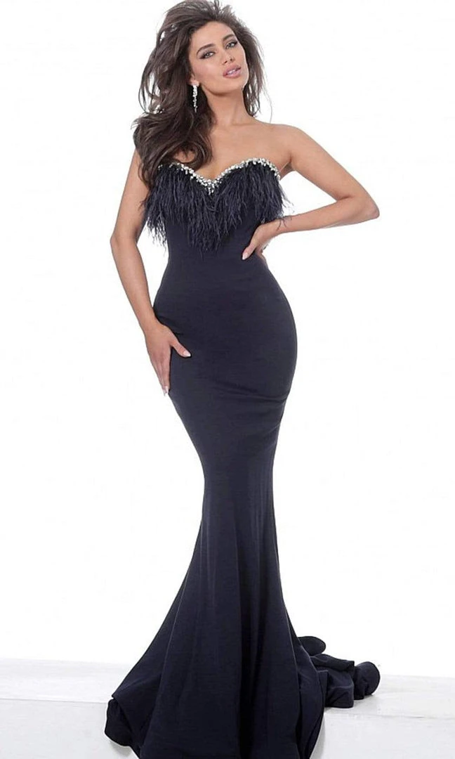 Formal Gowns Jovani - 63892 Strapless Feather-Fringed Long Mermaid Gown 3 Formal Gowns Jovani - 63892 Strapless Feather-Fringed Long Mermaid Gown