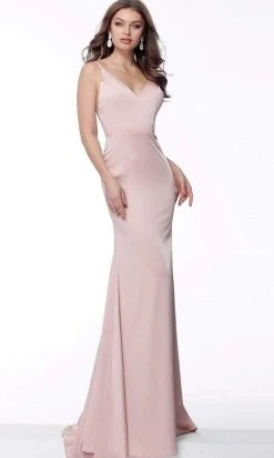 Jovani - 66682 V-Neck Satin Sheath Dress