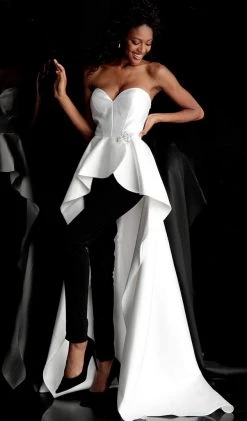 Jovani - 66852 Strapless Pantsuit With Overskirt Plus Size Dresses